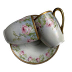 Antiuqe hand painted chocolate set pink roses cups and saucers signed