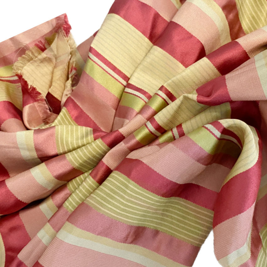 French Chateau Cerise &amp; Chartreuse Silk Fabric