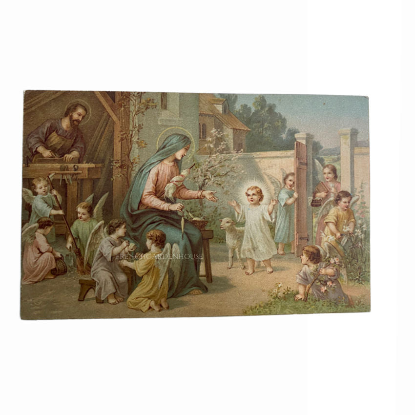 Antique Chromolithograph Madonna, Joseph and Christ Child