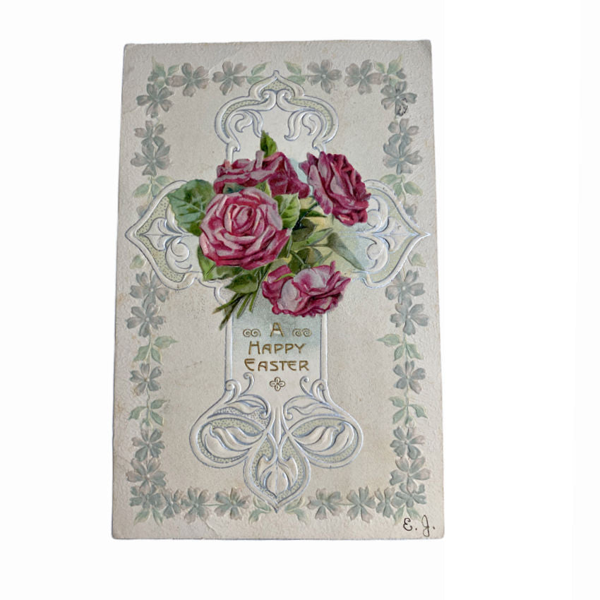 Antique Easter Postcard with Roses