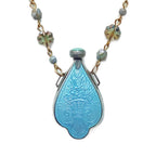 Antique aqua enamel and sterling silver chatelaine perfume bottle necklace from the Belle Époque. A rare, romantic heirloom jewelry piece.