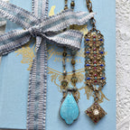 Antique aqua enamel and sterling silver chatelaine perfume bottle necklace from the Belle Époque. A rare, romantic heirloom jewelry piece.