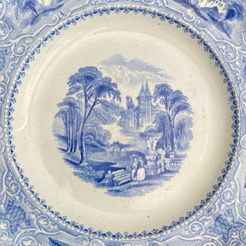 Mid 1800's Edward Challinor Pearlware Plate Blue and White Garden Scene