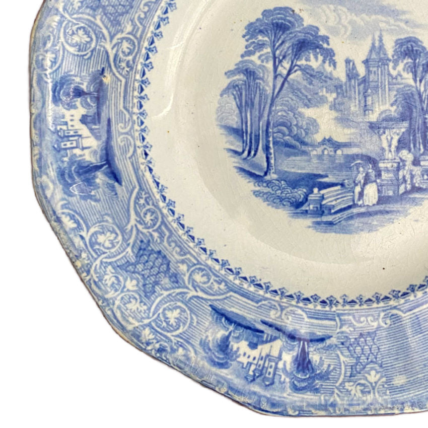 Mid 1800's Edward Challinor Pearlware Plate Blue and White Garden Scene