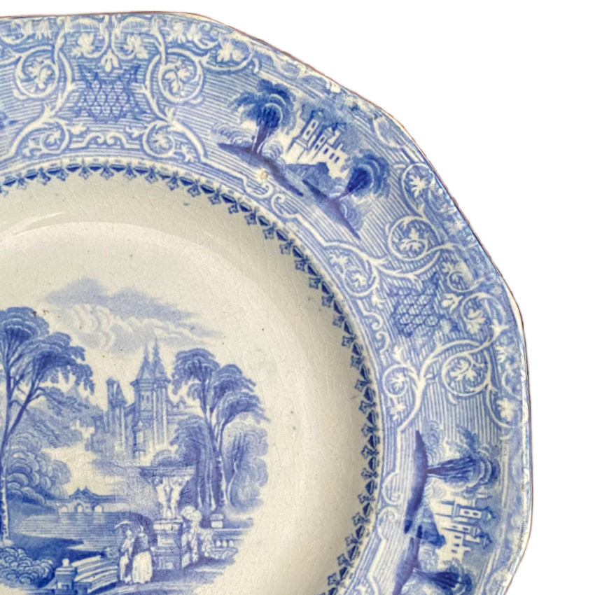 Mid 1800&#39;s Edward Challinor Pearlware Plate Blue and White Garden Scene