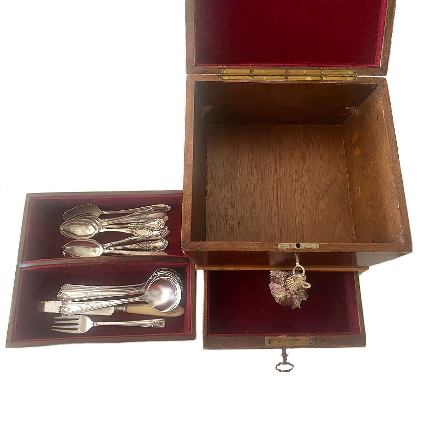 Antique English Mahogany Silverware Chest with Fitted Drawer and Original Key, Circa 1900