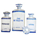 Rare blue Bohemian etched glass dressing table set with three vanity bottles in the style of Friedrich Egermann. Art Deco Czech Bohemian art glass, finely engraved.