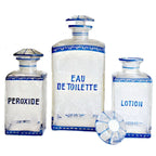Rare blue Bohemian etched glass dressing table set with three vanity bottles in the style of Friedrich Egermann. Art Deco Czech Bohemian art glass, finely engraved.