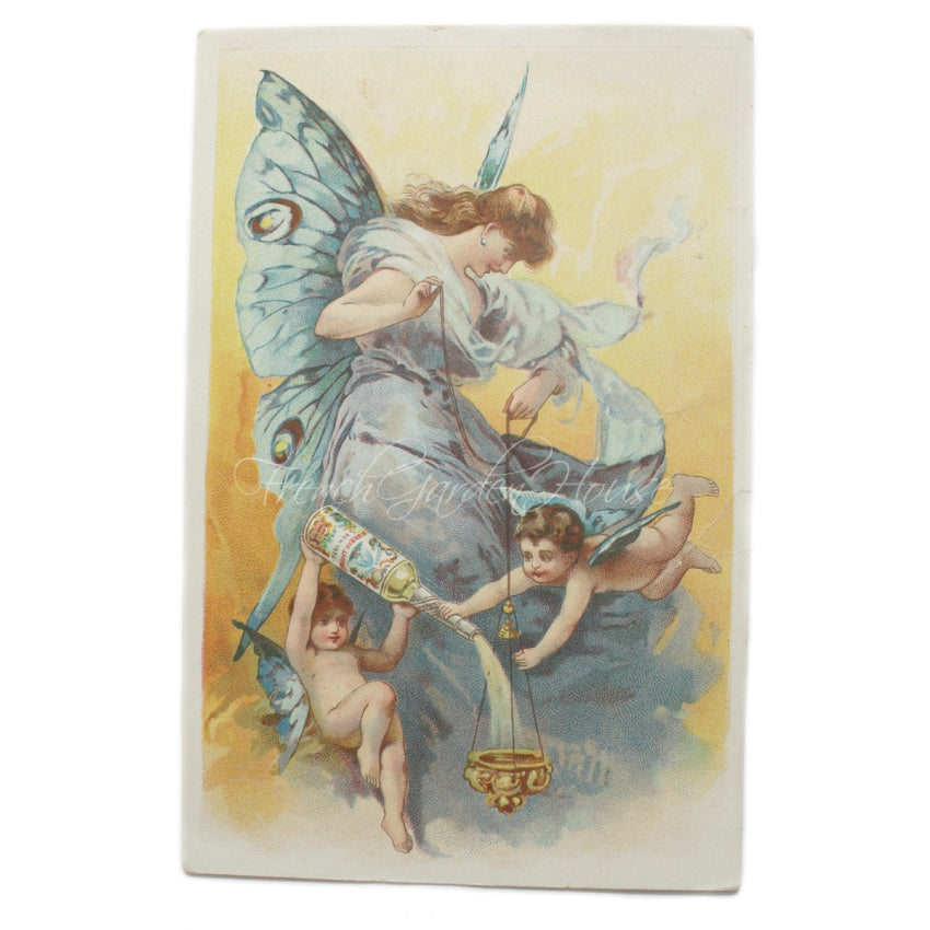 Antique Perfume Advertising Card with Fairy and Cherubs