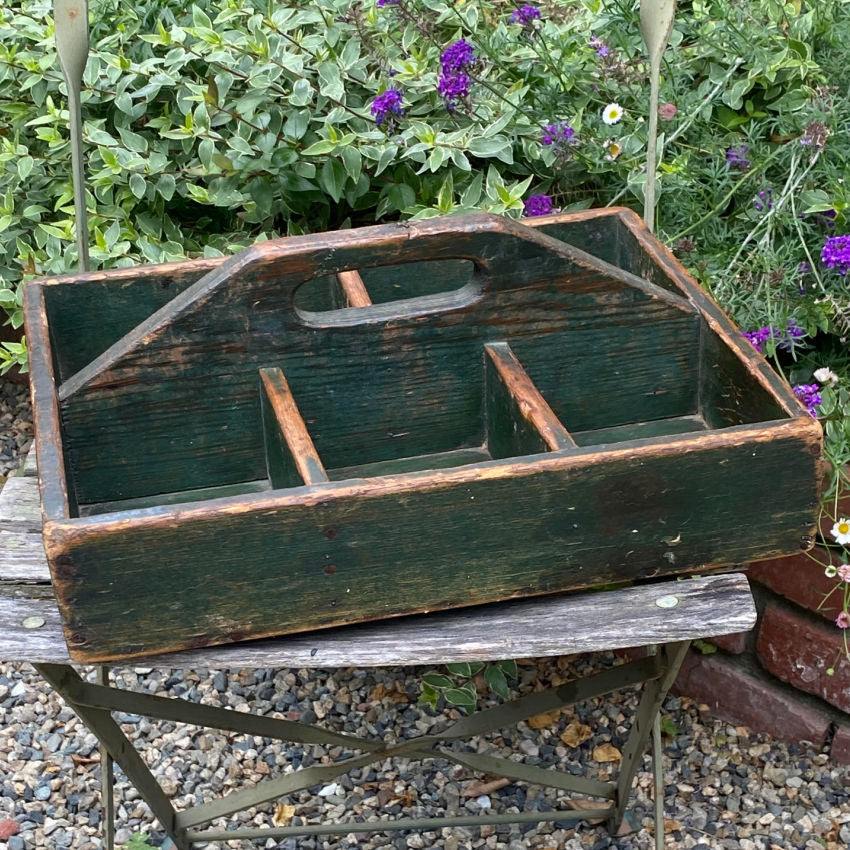 Antique Country Wooden Trug with Green Paint