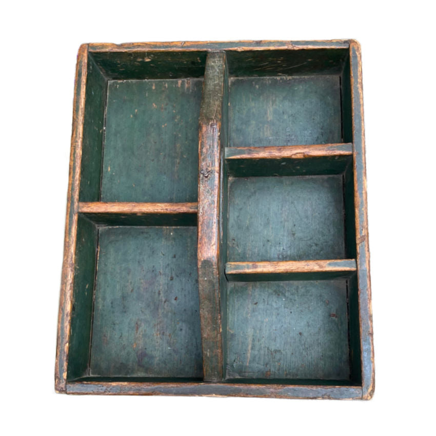 Antique Country Wooden Trug with Green Paint