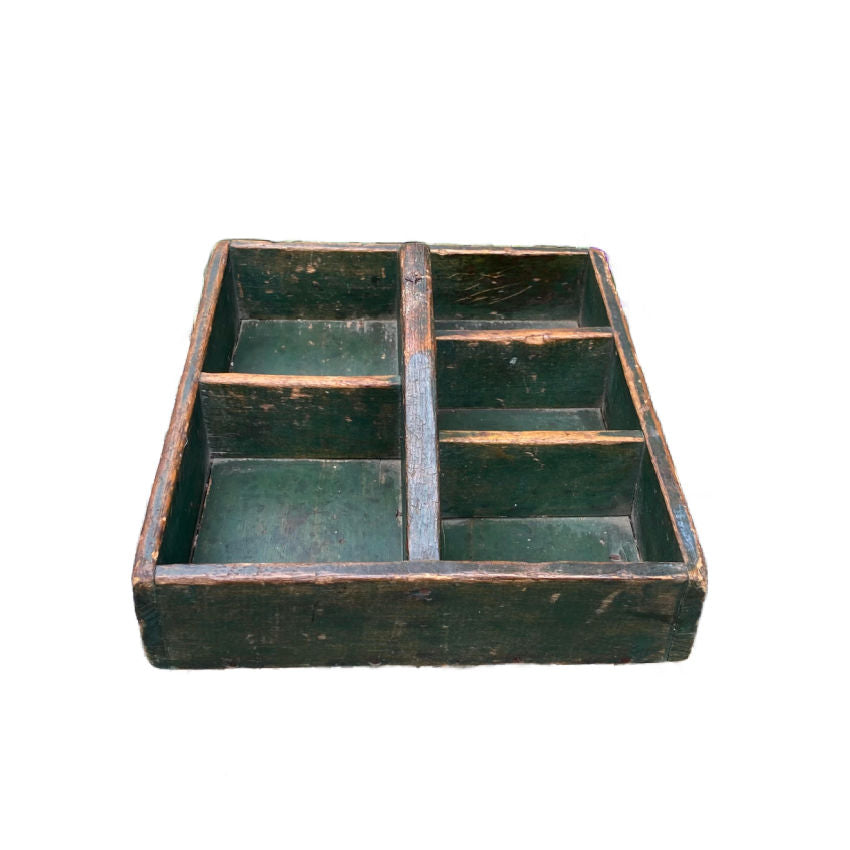 Antique Country Wooden Trug with Green Paint