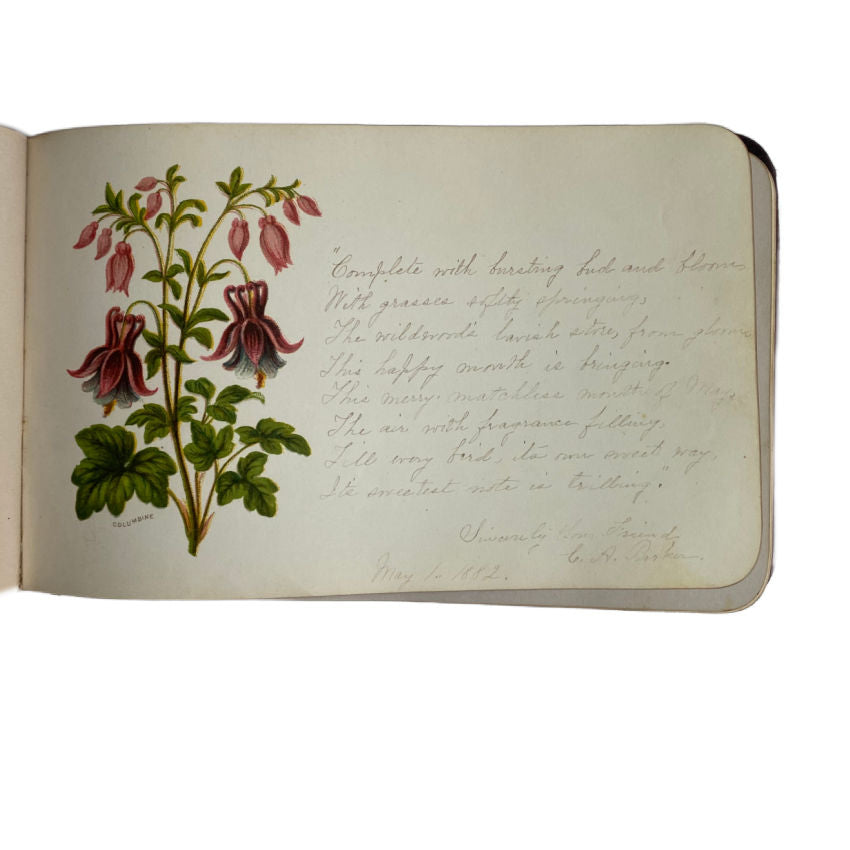 Antique Floral Autograph Album with Flower Illustrations