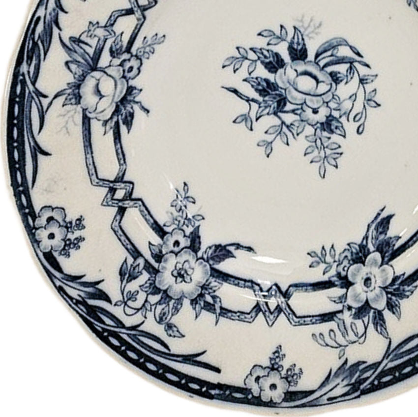 Antique French Blue Floral Deep Plates Set of 5