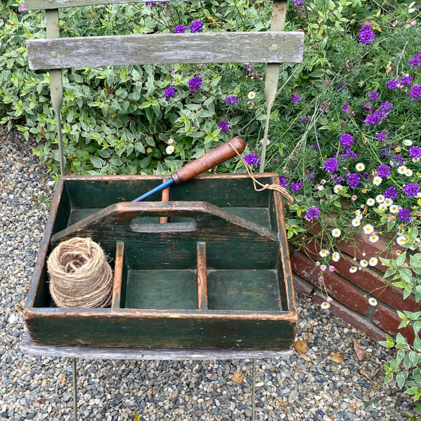 Antique Country Wooden Trug with Green Paint