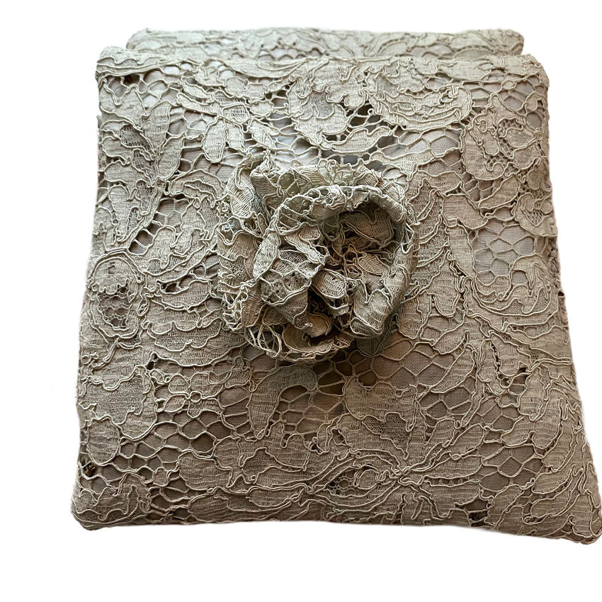 Antique French Dove Grey Alencon Lace Sachet Pillow