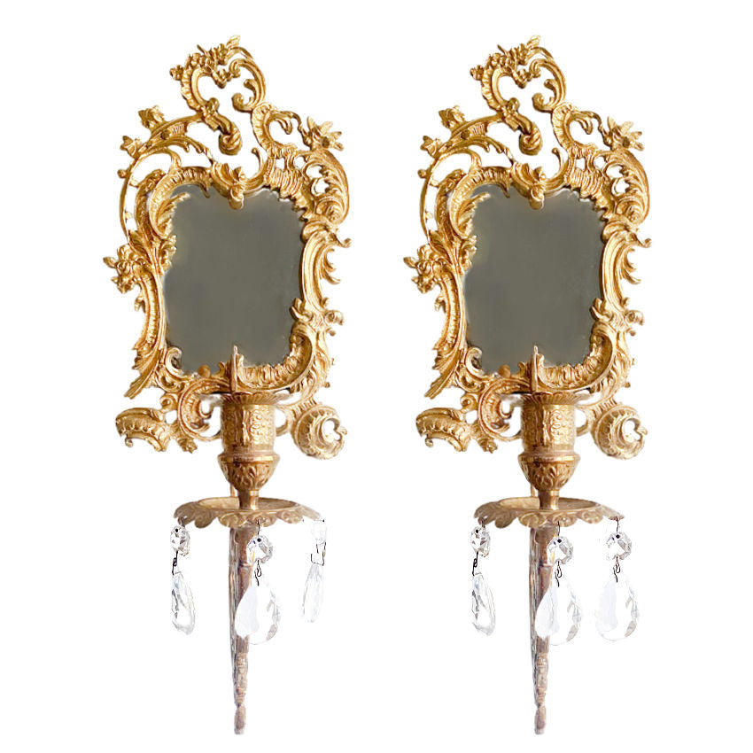 Antique French Rococo Mirrored Wall Candle Sconces