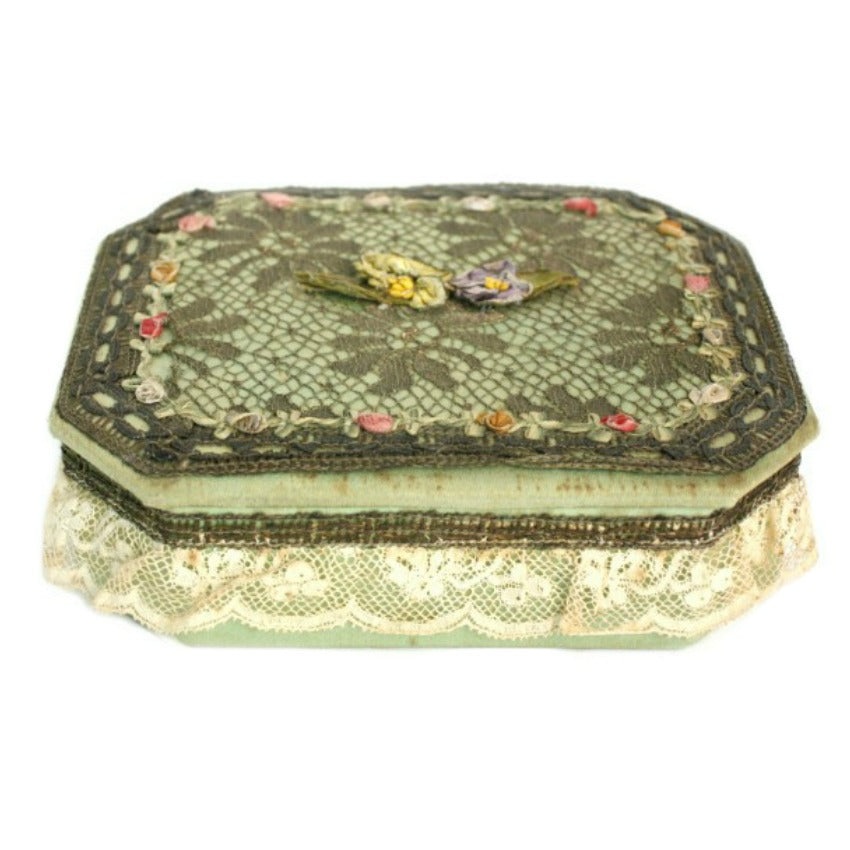 Antique French Ribbonwork Gold Metallic Lace Jewelry Box