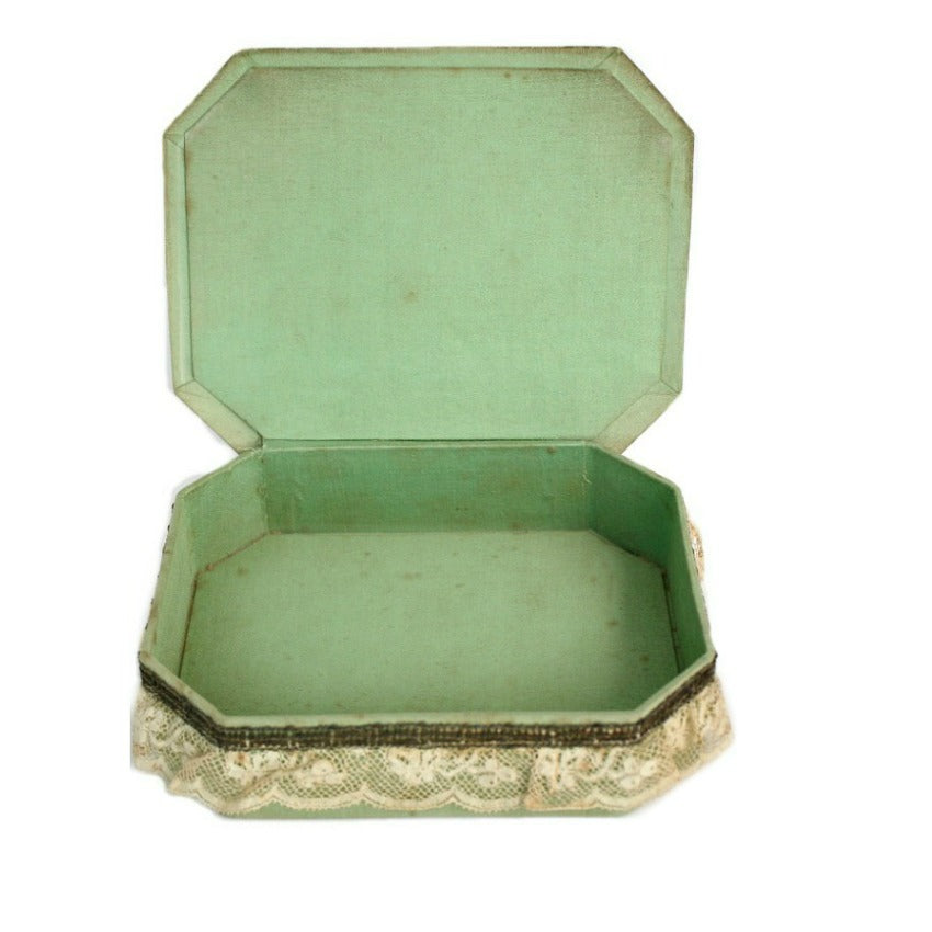 Antique French Ribbonwork Gold Metallic Lace Jewelry Box