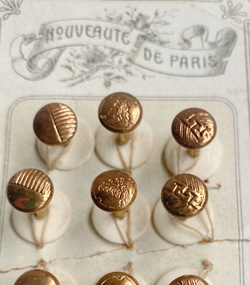 Antique French Gilt and Cream Cufflinks and Collar Buttons on Card