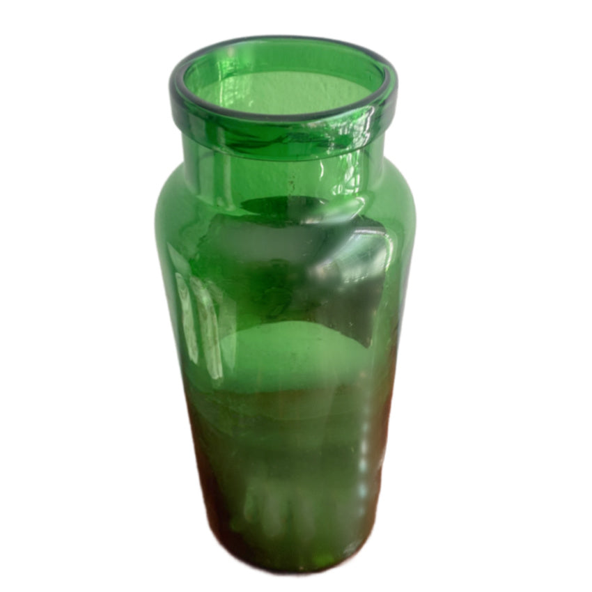 ON HOLD Antique French Green Blown Glass Storage Apothecary Jar