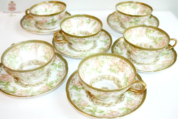 Antique French Limoges Rose 24kt Gold Encrusted Tea Cup - frenchgardenhouse