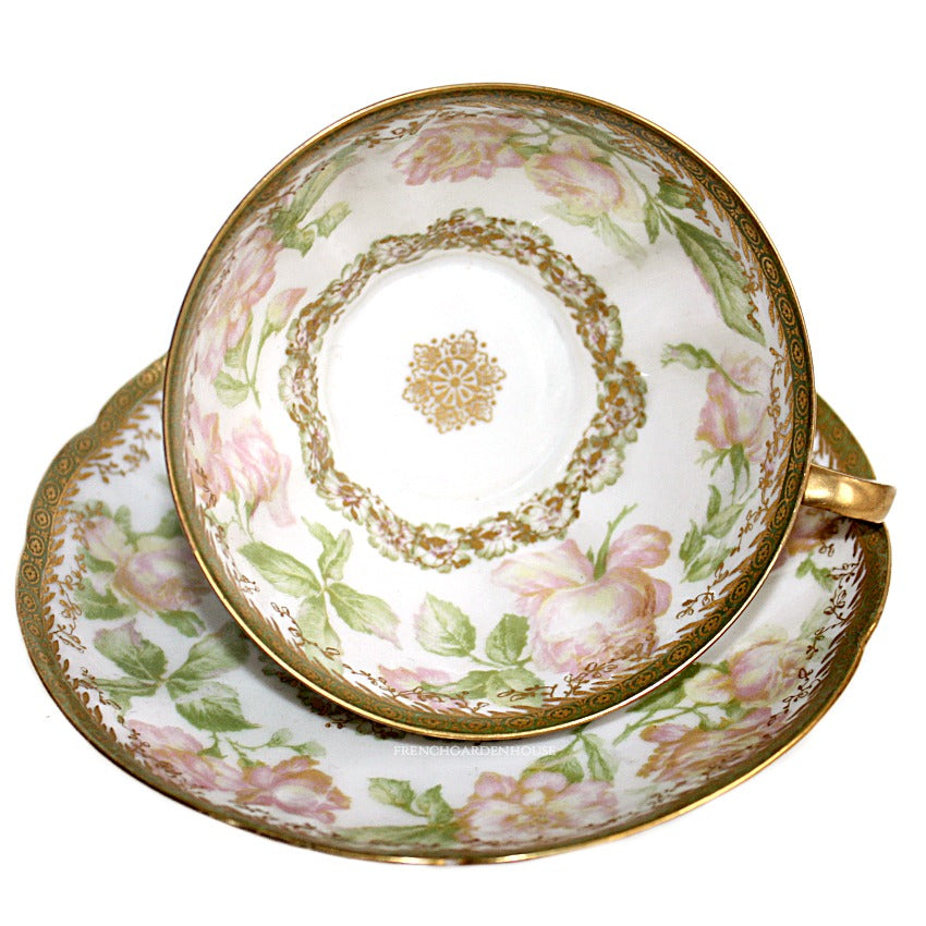 Antique French Limoges Rose 24kt Gold Encrusted Tea Cup