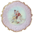 Antique French Limoges Charger Plate Signed Romantic Hand Painted Scene Pink & Gold