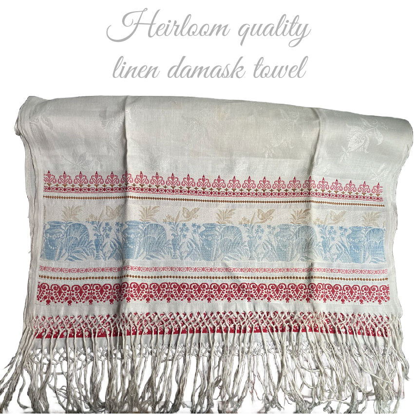 Antique French Heirloom Luxury Linen Damask Towel