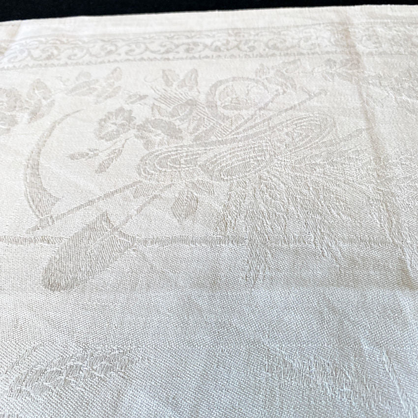 Antique French Linen Damask Napkins Monogrammed Set for 4