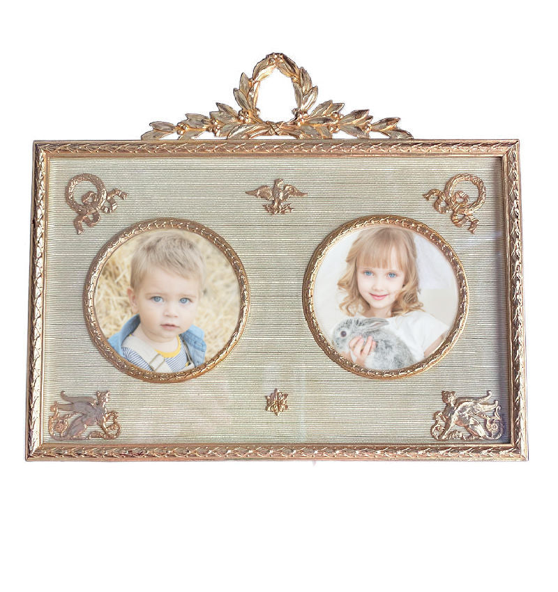 Antique French Gilded Bronze Double Photograph / Picture Frame