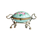 Antique French Palais Royal porcelain egg-shaped casket with gilt ormolu mounts. A rare 19th century objet de vertu of refined Parisian luxury.