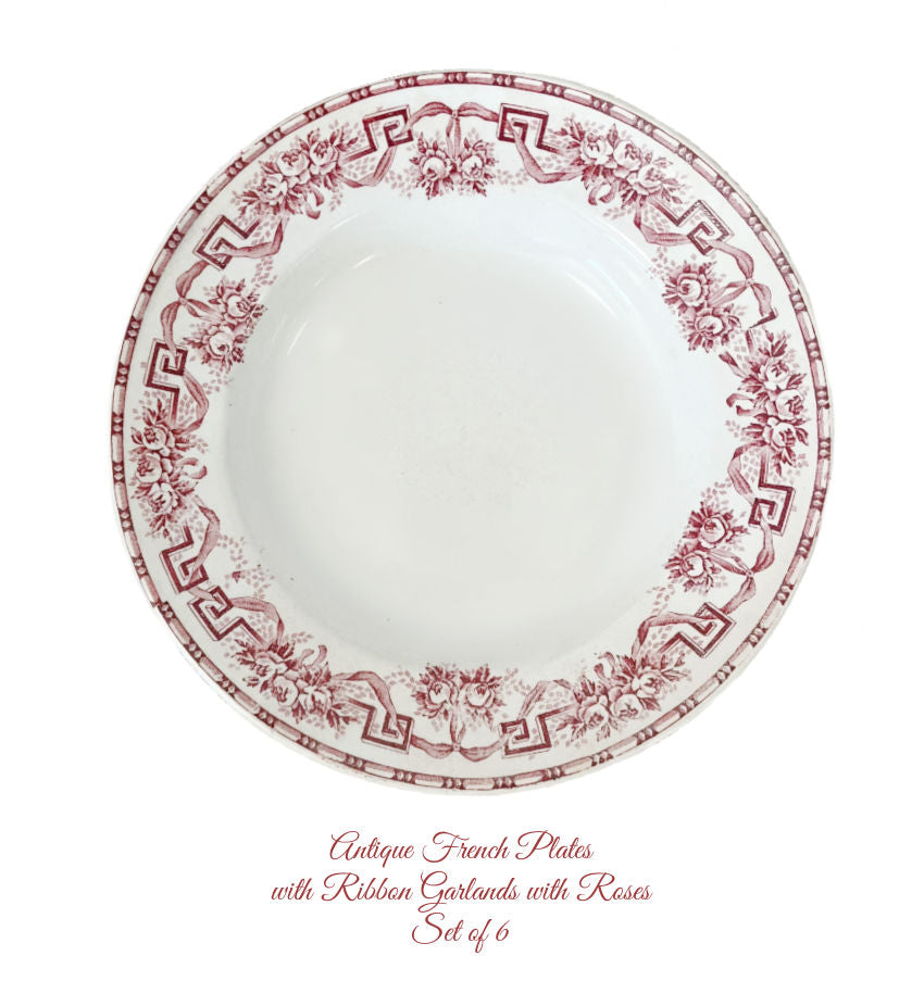 Antique French dinnerware w/ pink flowers - Moulin des Loups & Hamage - Athènes pattern