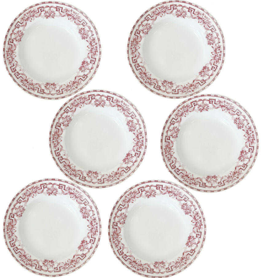 Antique French Plates Ribbon Garlands with Roses Set of 6