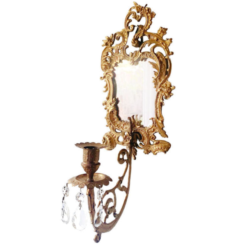 Antique French Rococo Mirrored Wall Candle Sconces