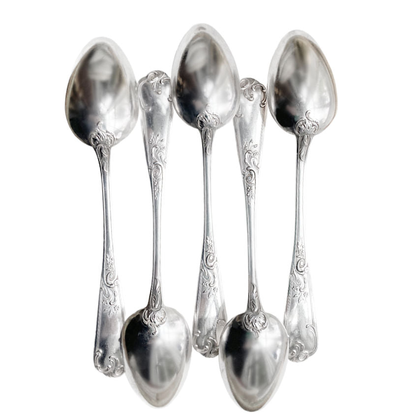 Antique French Silver Plate Large Spoon Set of 5