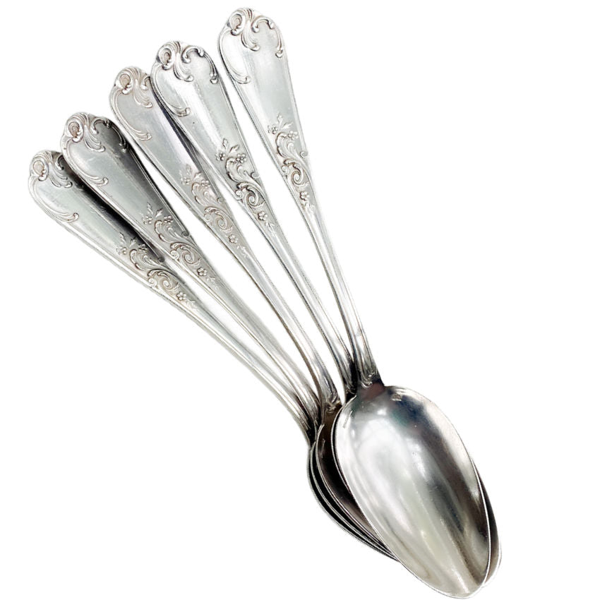 Antique French Silver Plate Large Spoons Set 5
