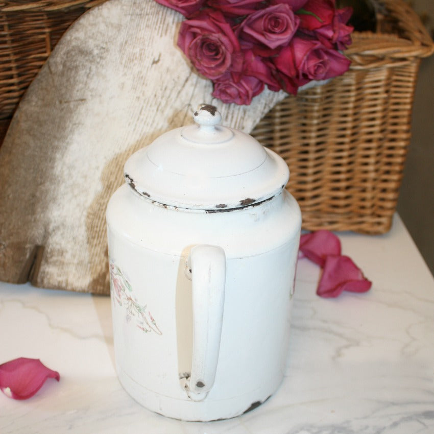 Antique French Enameled Floral Large Teapot