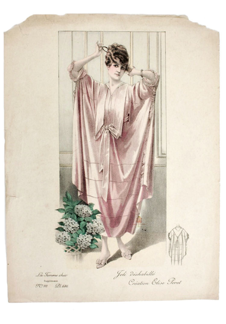 Antique Paris France Pink Fashion print hand painted