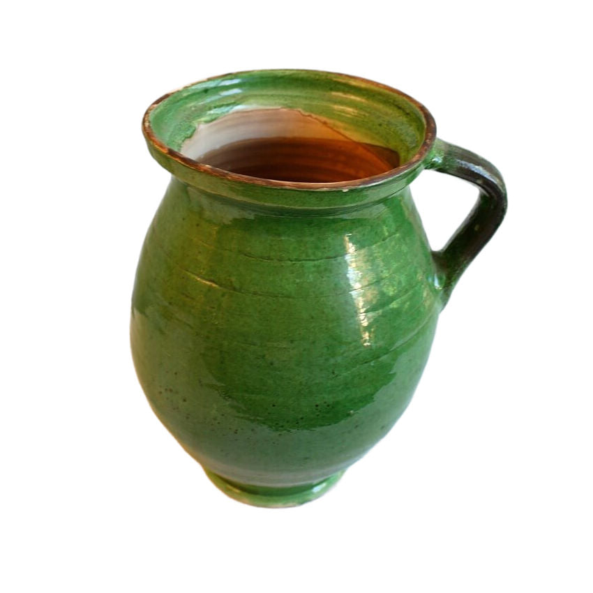 Antique Green glazed French confit pot with handles