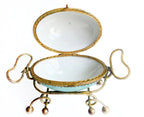 Antique French Palais Royal porcelain egg-shaped casket with gilt ormolu mounts. A rare 19th century objet de vertu of refined Parisian luxury.