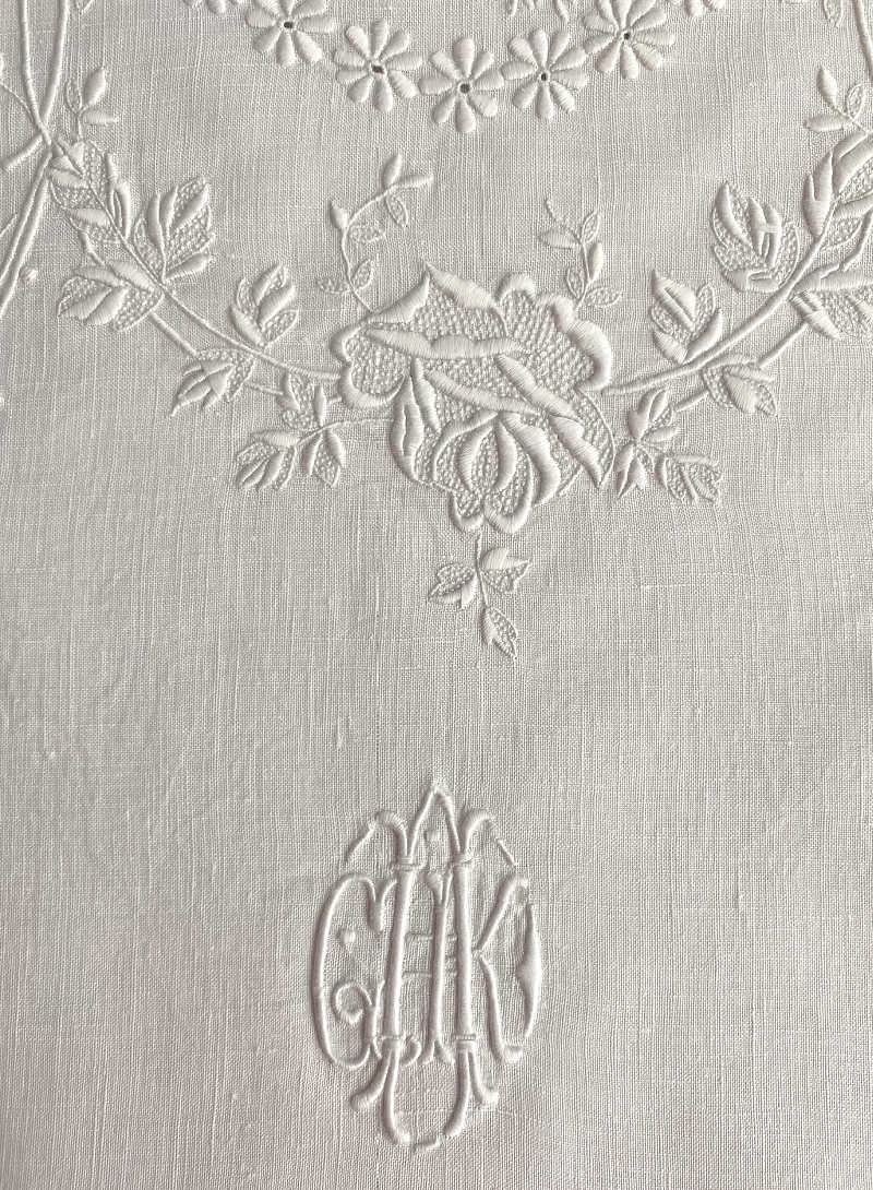 Antique Appenzell Embroidered Portrait and Roses Hand Towel