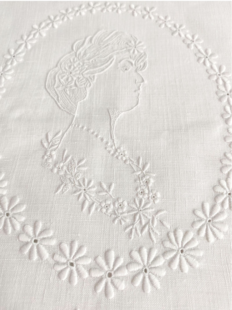 Antique Appenzell Embroidered Portrait and Roses Hand Towel