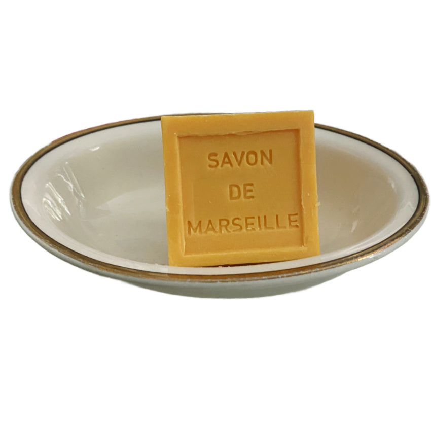 Antique Hotel Soap Dish and French Provence Grapefruit Marseille Soap