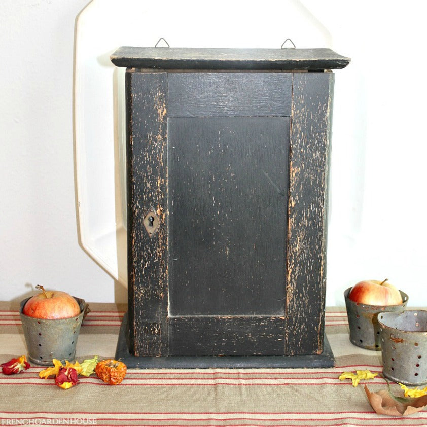 Antique Continental Hanging Black Wood Country Cabinet