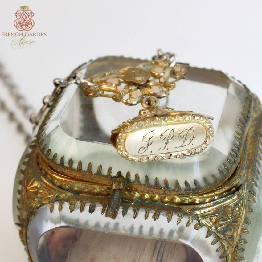 Antique Edwardian watch fob necklace with monogram JPD and engraved 1905 heart. A romantic heirloom jewel rich with history, character, and enduring elegance.