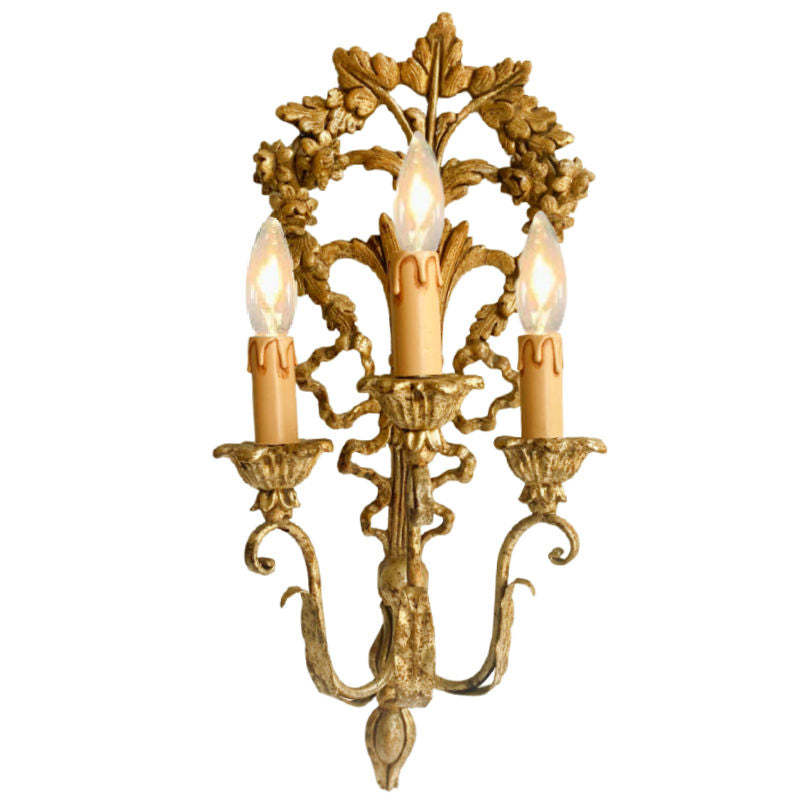 Antique French Gilt-Wood Louis XVI Style Single Three Light Sconce