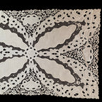 Antique cream lace linen textile with delicate hand embroidery