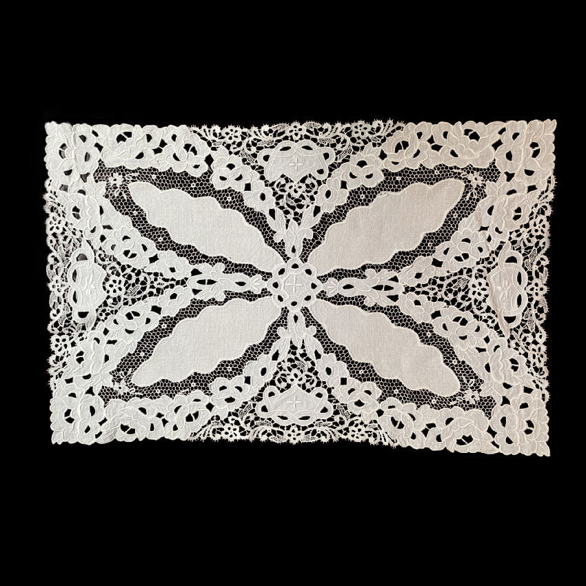 Beautiful European embroidered linen centerpiece with floral design
