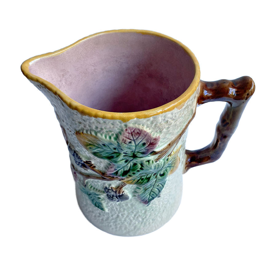 Antique Majolica Cider Jug or Pitcher with Bramble Design